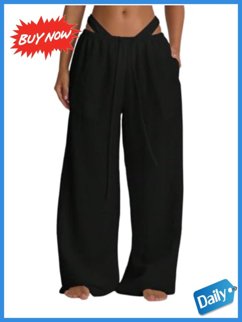 Sheer Linen Wide Leg Palazzo Pants with Pockets
